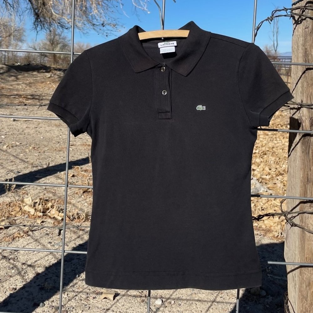 Lacoste Women's Black Stretch Cotton Polo Top Small (EU 38)